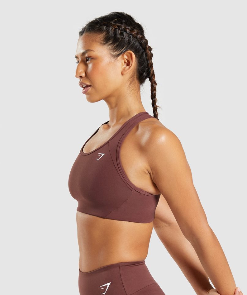 Women's Gymshark Essential Racer Back Sports Bra Dark Brown | NZ 6KYSJM